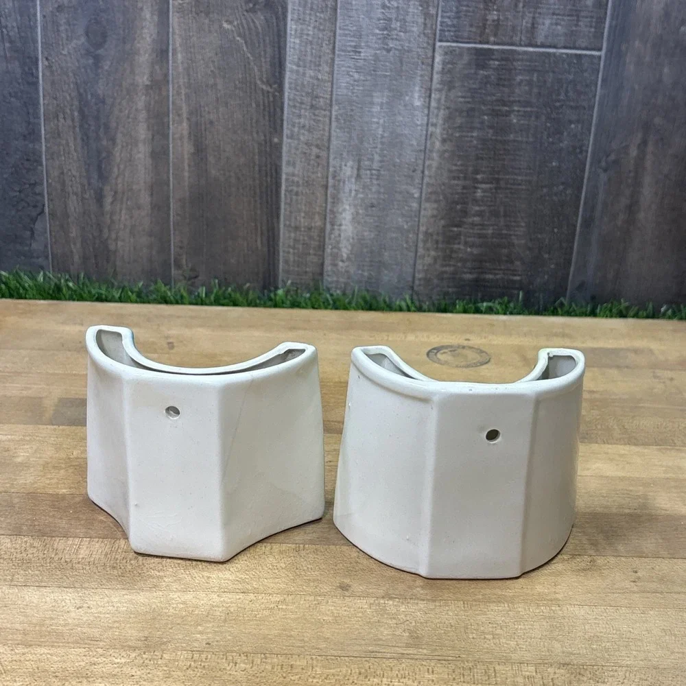 Vintage MCM Ceramic Corner Wall Pocket Planters Rose Bird 1940s 1950s Pair